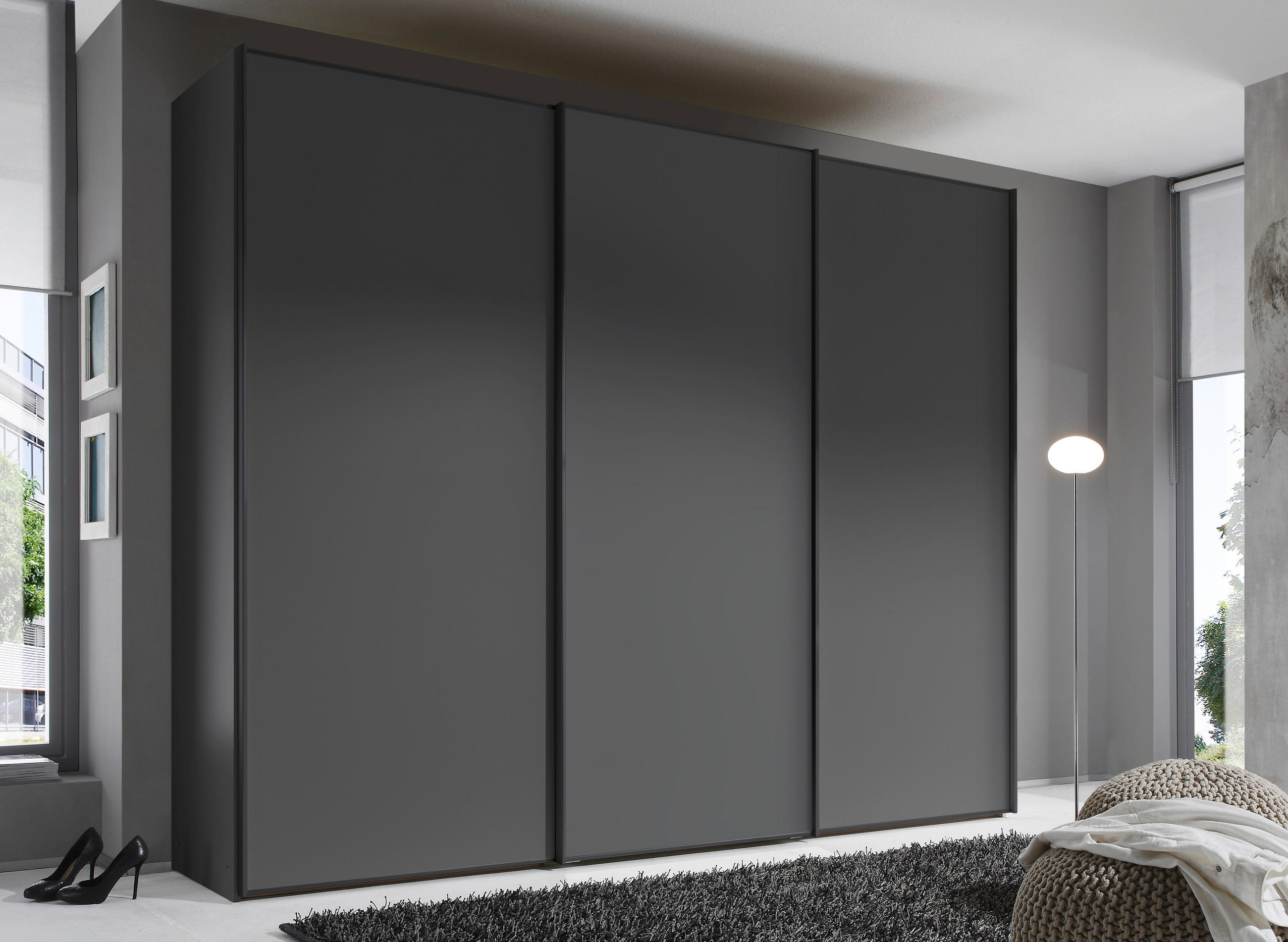 SCHWEBETÜRENSCHRANK in Anthrazit  - Anthrazit/Graphitfarben, Design, Holzwerkstoff/Metall (298/222/68cm) - Moderano