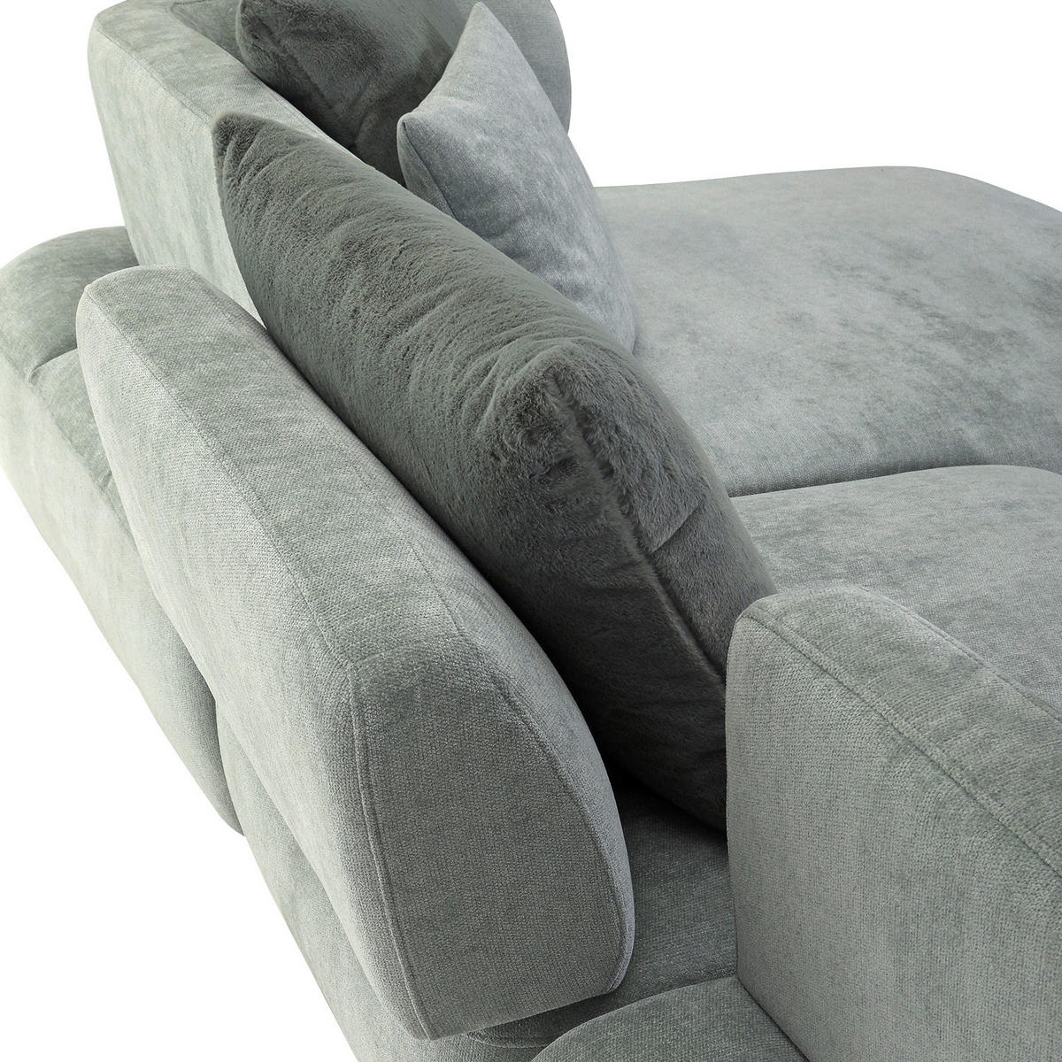 ECKSOFA Mintgrün Flachgewebe Zierkissen, Rückenkissen, Rücken echt, Sitztiefenverstellung  - Salbeigrün/Schwarz, MODERN, Kunststoff/Textil (320/190cm) - Ambia Home