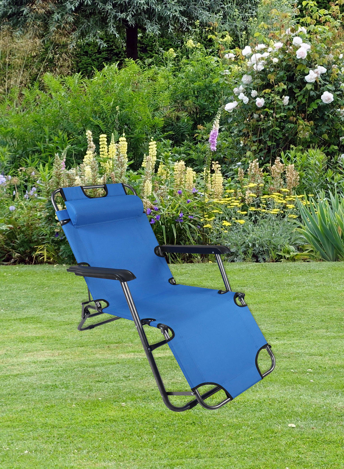 GARTENLIEGE 60/27/153 cm  - Blau, Modern, Kunststoff/Textil (60/27/153cm) - Ambia Garden