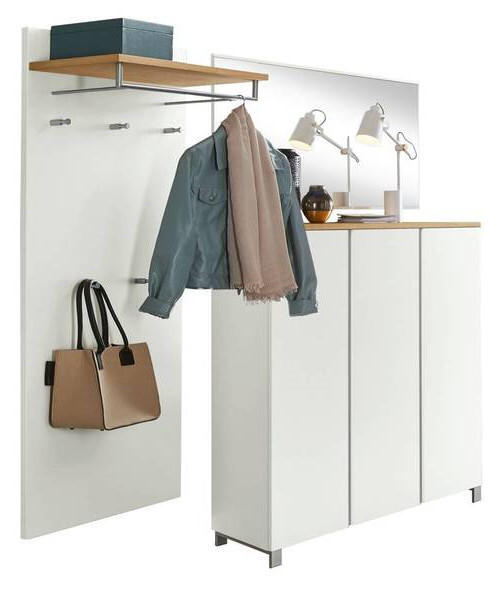 GARDEROBE 3-teilig in 210/195/37 cm - Eichefarben/Silberfarben, Design, Holz/Holzwerkstoff (210/195/37cm)