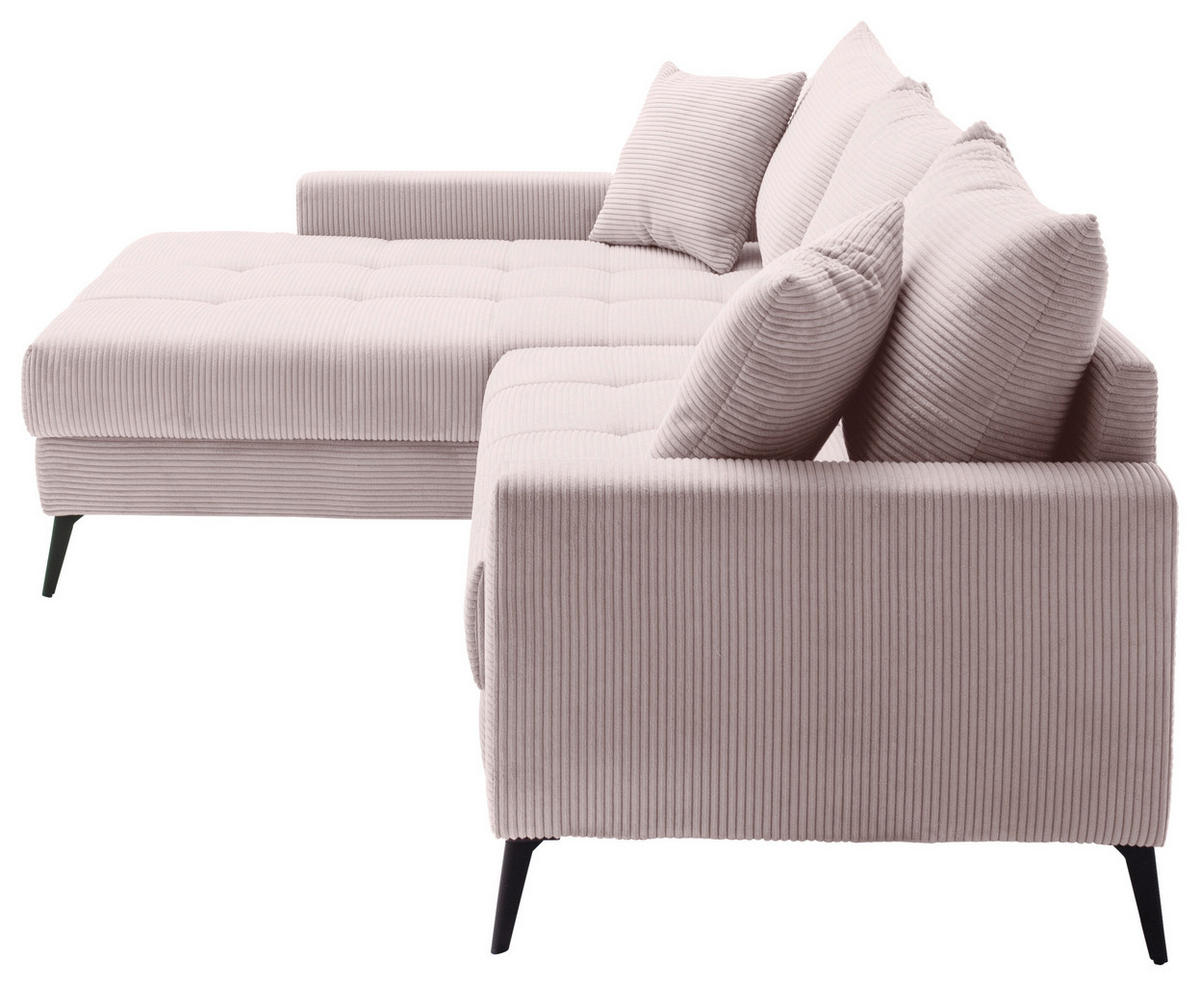 ECKSOFA Rosa Cord  - Schwarz/Rosa, KONVENTIONELL, Textil/Metall (173/280cm) - Hom`in