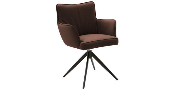 ARMLEHNSTUHL in Echtleder pigmentiert - Schwarz/Braun, Design, Leder/Metall (63/88/65cm) - Valnatura
