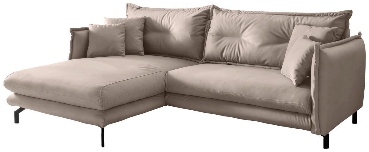 ECKSOFA in Lederlook Beige  - Beige/Schwarz, Modern, Textil/Metall (180/255cm) - Livetastic