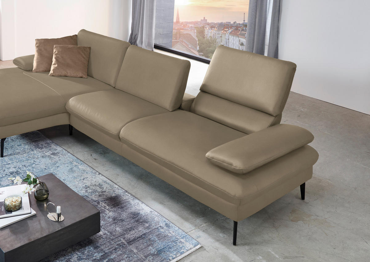ECKSOFA in Echtleder Hellbraun  - Hellbraun/Schwarz, Design, Leder/Metall (157/325cm) - Dieter Knoll