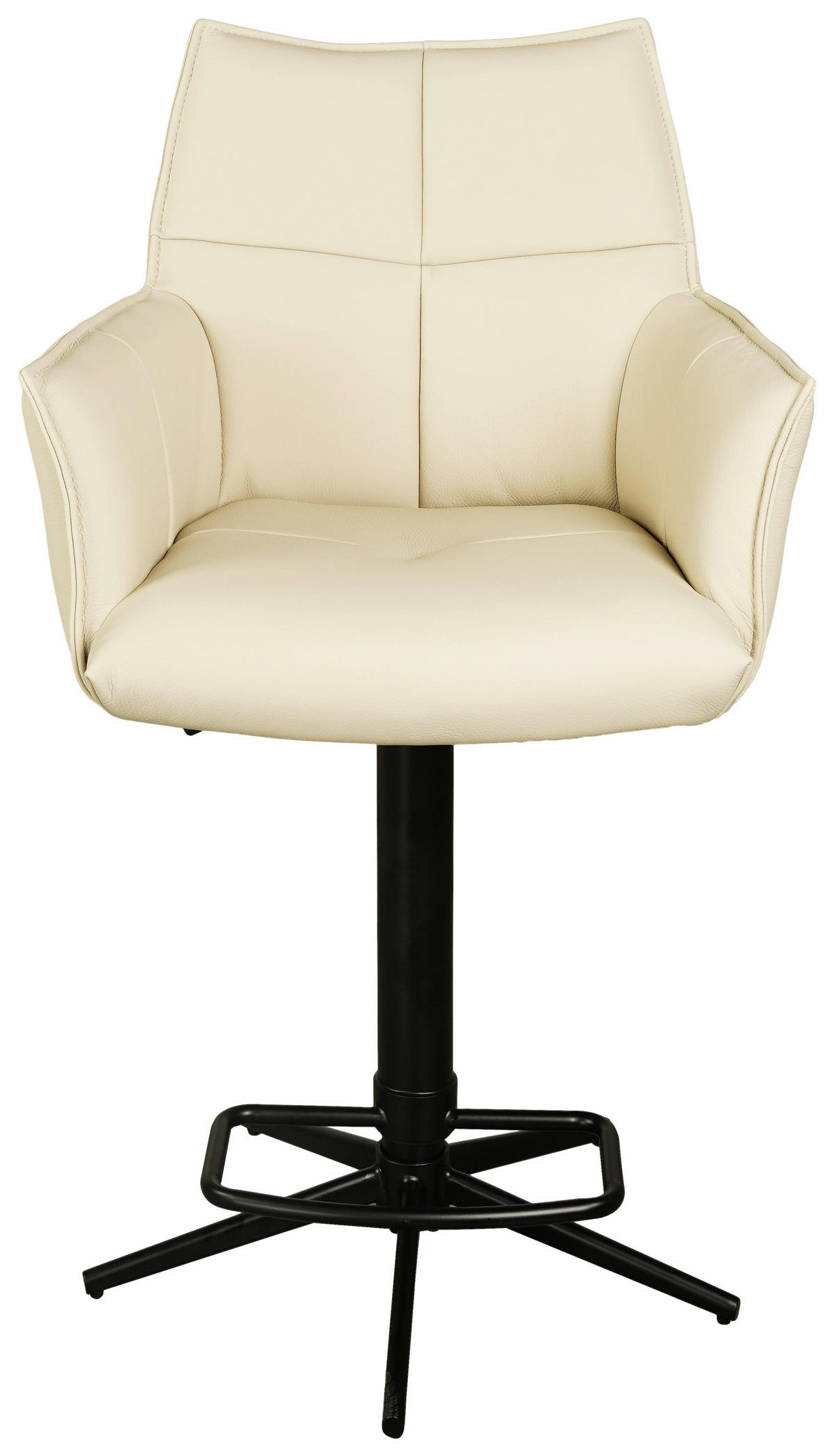 BARHOCKER Echtleder Creme, Schwarz Sitzfläche 360° drehbar  - Creme/Schwarz, Design, Leder/Metall (54/96-121/56cm) - Novel
