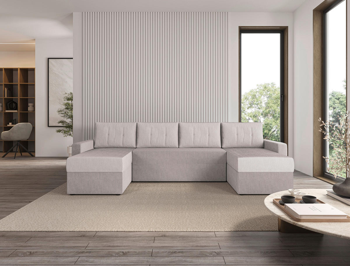 WOHNLANDSCHAFT Naturfarben Cord  - Schwarz/Naturfarben, KONVENTIONELL, Kunststoff/Textil (152/290/152cm) - Ti'me