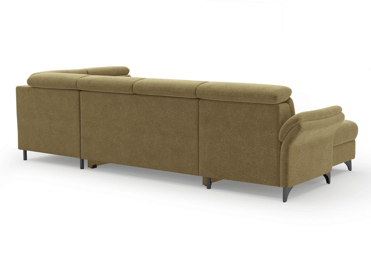 WOHNLANDSCHAFT GLENDALE E Olivgrün Flachgewebe  - Schwarz/Olivgrün, KONVENTIONELL, Textil/Metall (166/321/193cm) - Sit & More