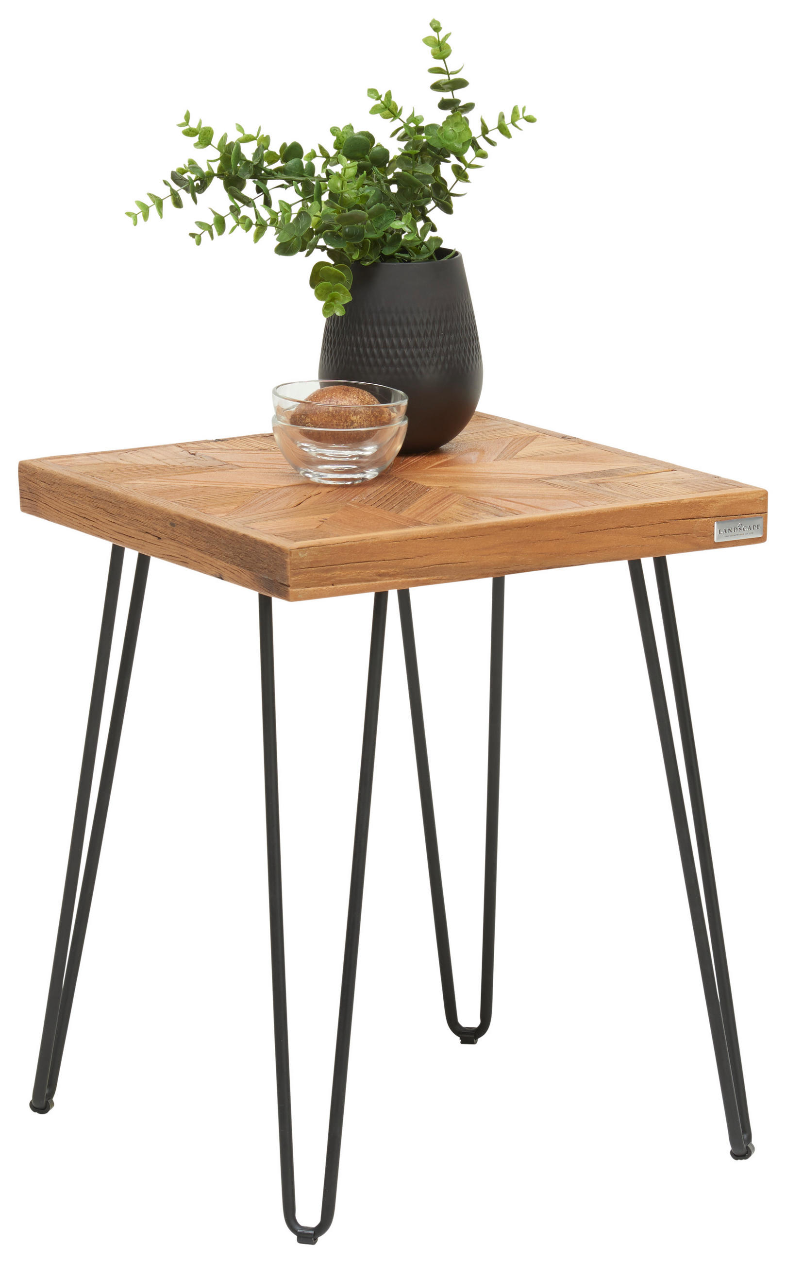 BEISTELLTISCH Recyclingholz, Ulme furniert quadratisch Naturfarben, Schwarz - Schwarz/Naturfarben, Trend, Holz/Metall (40/40/50cm) - Landscape