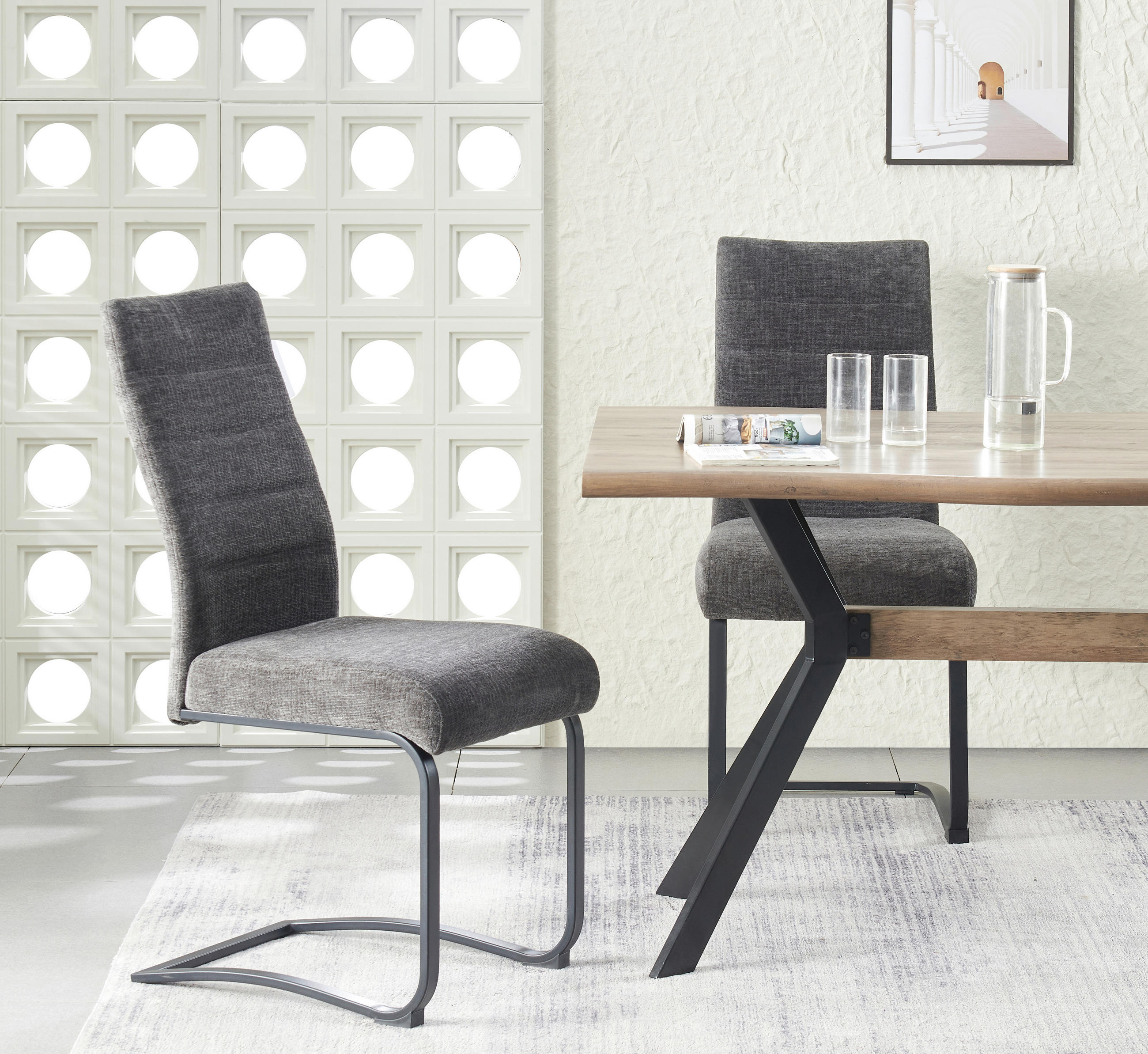 SCHWINGSTUHL-SET 2 Stück  in Webstoff  - Anthrazit/Schwarz, MODERN, Textil/Metall (43/98/59cm) - MID.YOU