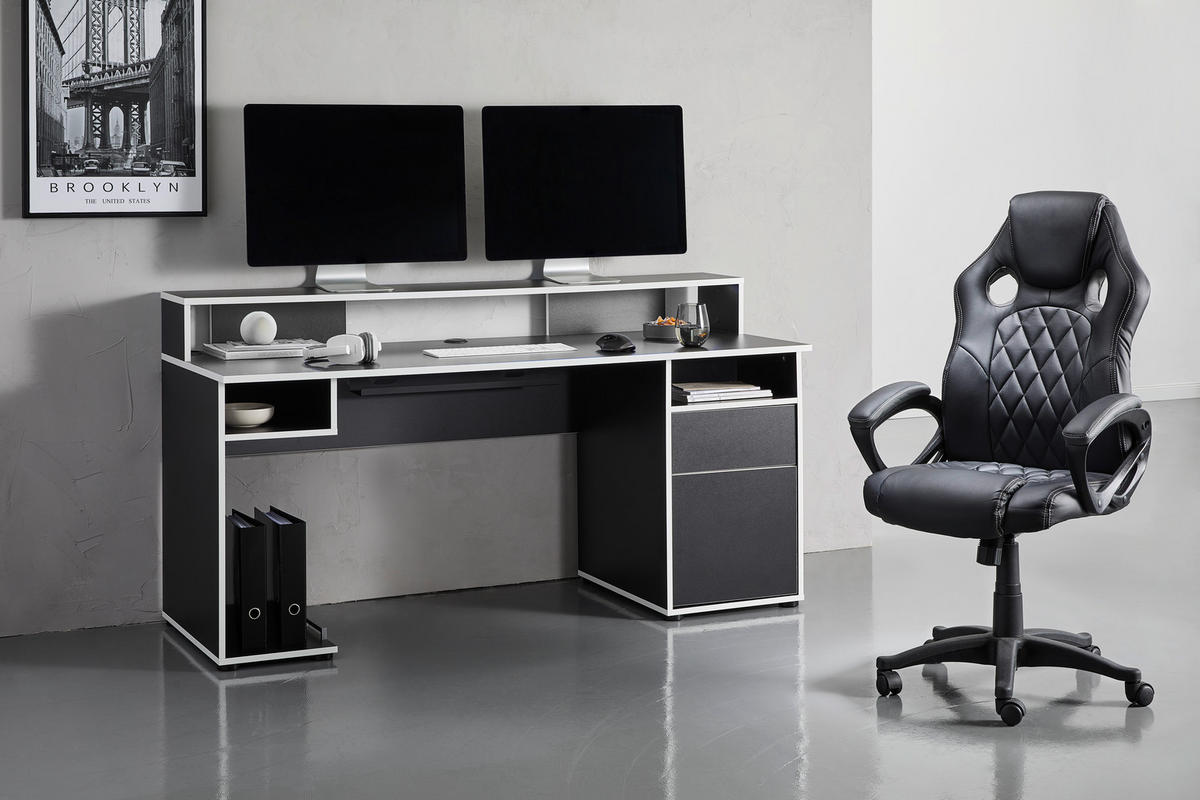 GAMINGTISCH 170/65/92 cm  in Schwarz, Weiss  - Weiss/Schwarz, Modern, Holzwerkstoff (170/65/92cm) - Novel