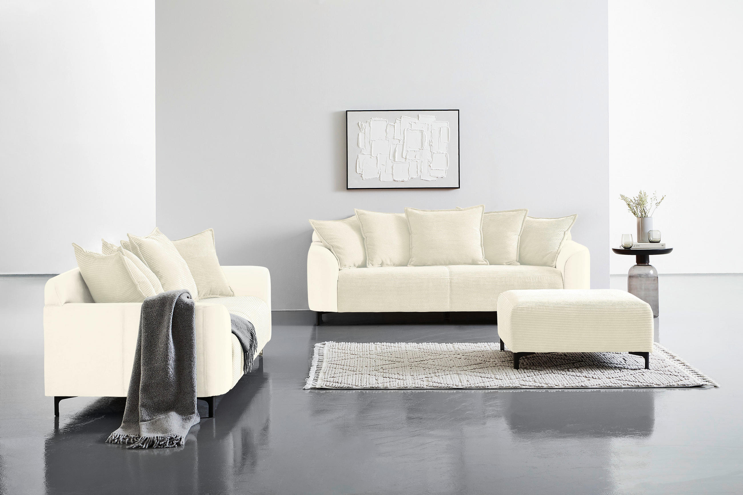 HOCKER in Textil Creme  - Creme/Schwarz, Konventionell, Textil/Metall (99/46/77cm) - Carryhome