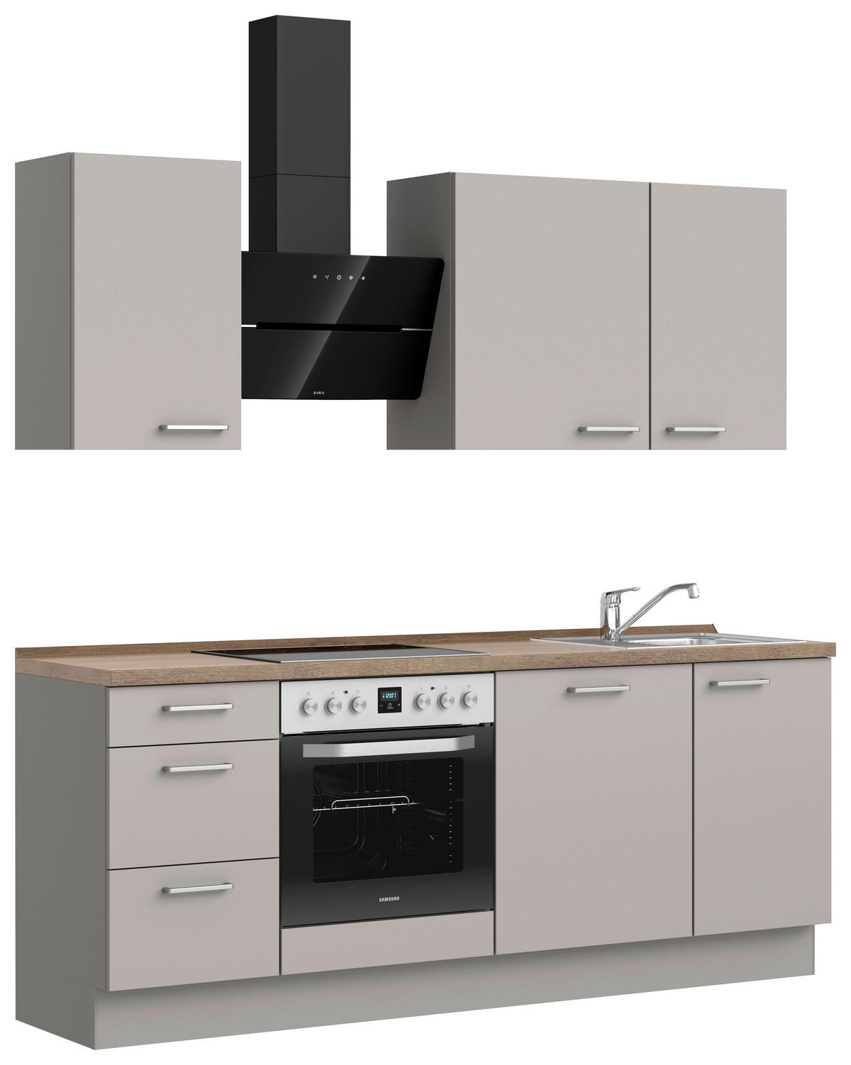 KÜCHENBLOCK 210 cm   in Grau, Eiche dunkel  - Eiche dunkel/Edelstahlfarben, MODERN, Holzwerkstoff/Metall (210cm) - Nobilia