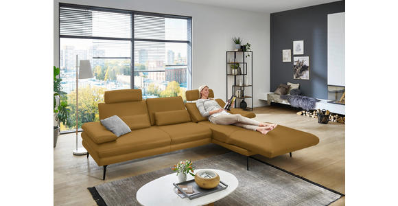 ECKSOFA in Echtleder Currygelb 310/180 cm - Currygelb/Schwarz, Design, Leder/Metall (310/180cm) - Dieter Knoll