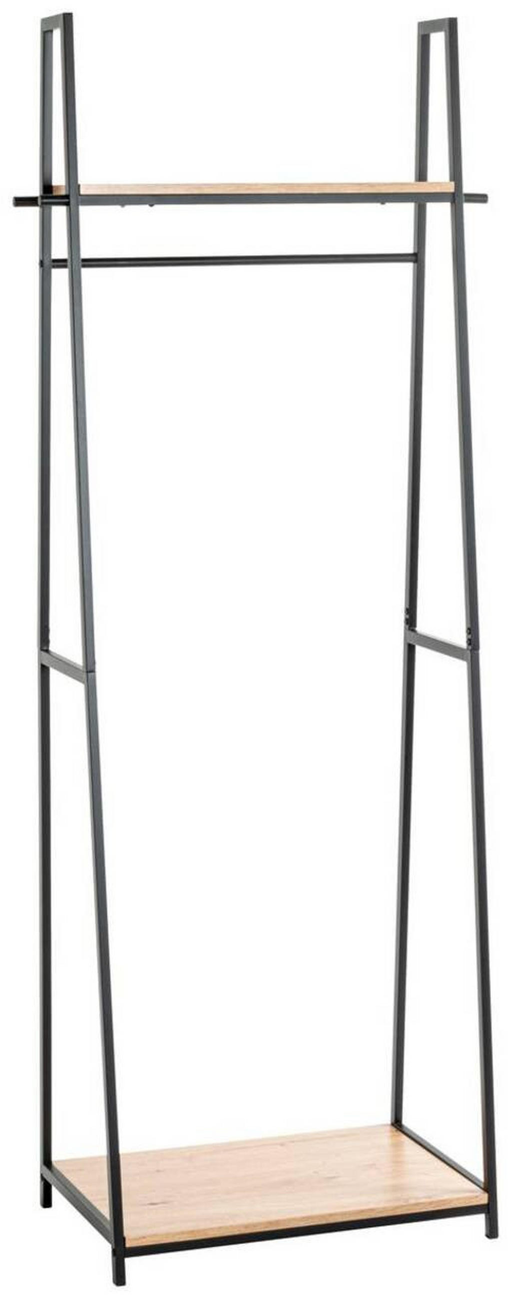 ŠATNÍ STOJAN - černá/barvy dubu, Design, kov/kompozitní dřevo (68/166/40cm)