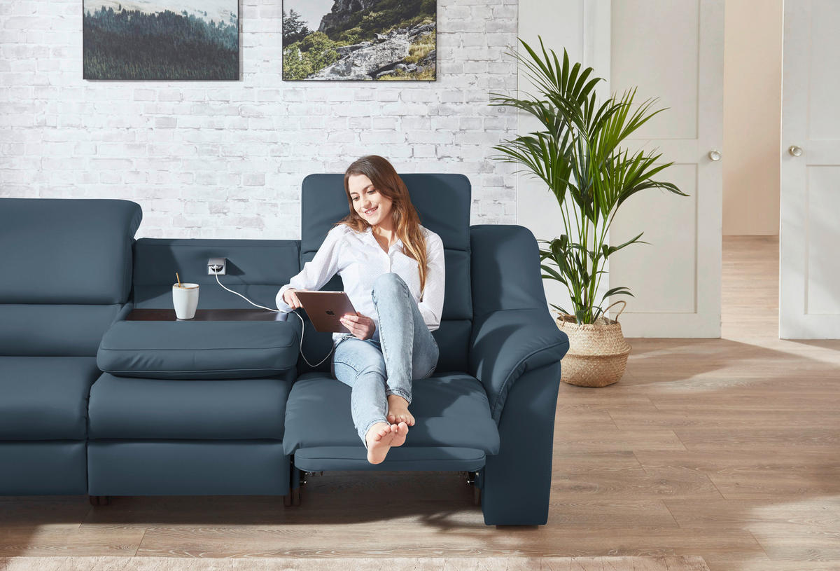 ECKSOFA  in Echtleder Blau  260/324 cm  - Blau/Schwarz, KONVENTIONELL, Leder/Kunststoff (260/324cm) - Cantus