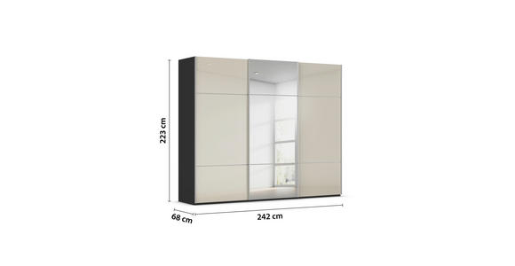 SCHWEBETÜRENSCHRANK in Schwarz, Champagner - Champagner/Alufarben, KONVENTIONELL, Glas/Holzwerkstoff (242/223/68cm) - Novel