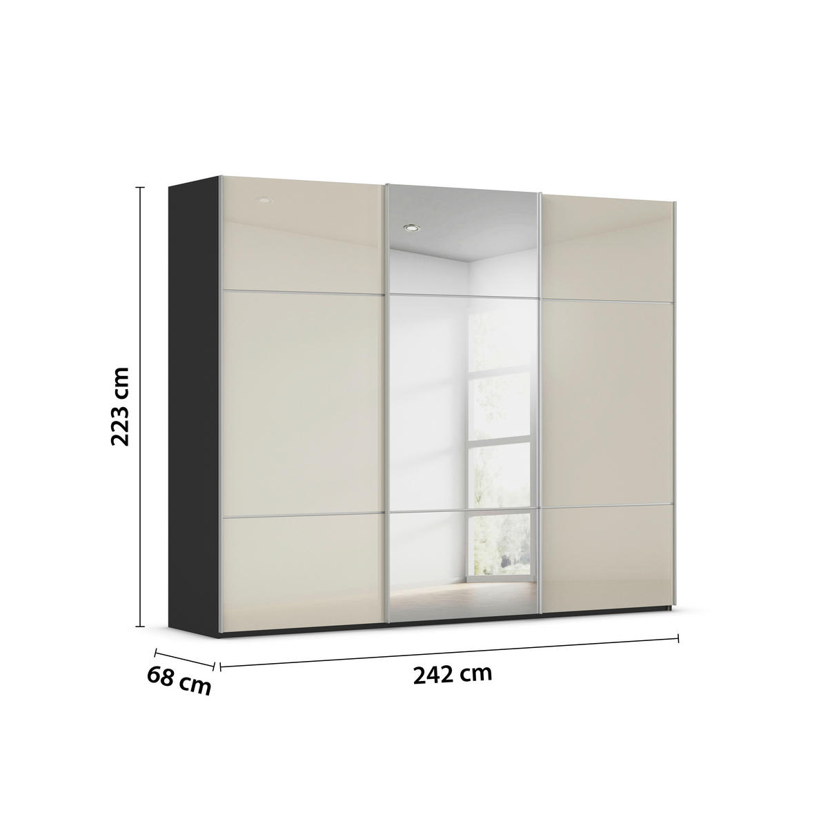 SCHWEBETÜRENSCHRANK in Schwarz, Champagner  - Champagner/Alufarben, Konventionell, Glas/Holzwerkstoff (242/223/68cm) - Novel
