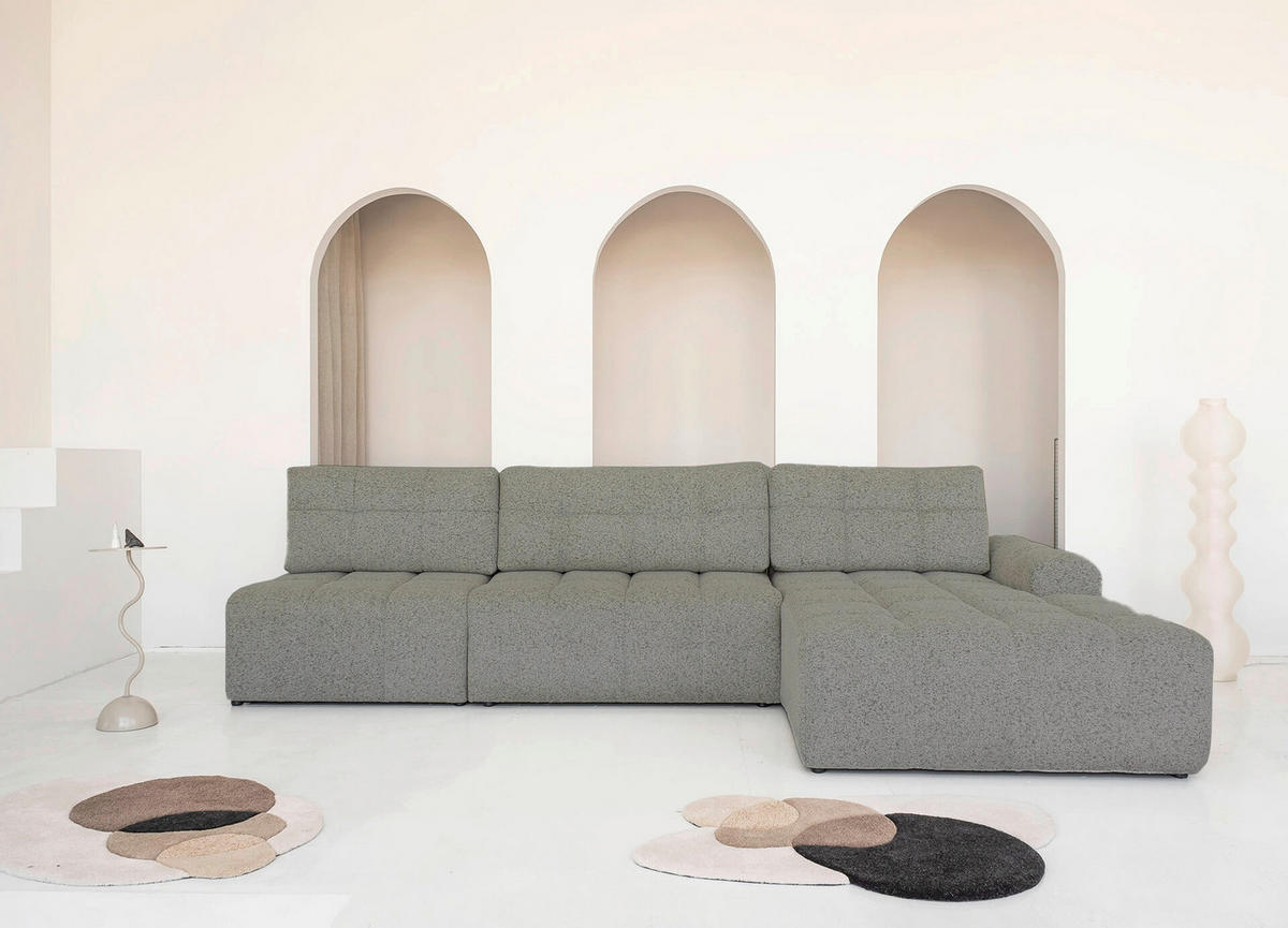 ECKSOFA Grau  - Schwarz/Grau, Design, Textil (338/184cm) - MID.YOU