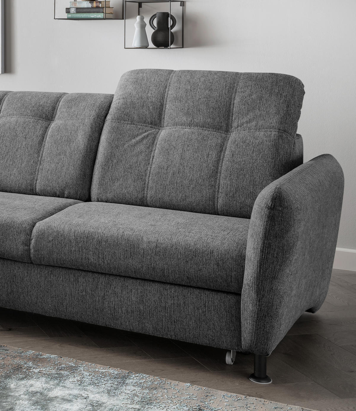 ECKSOFA in Chenille Anthrazit  - Anthrazit/Schwarz, Modern, Textil/Metall (184/267cm) - Livetastic