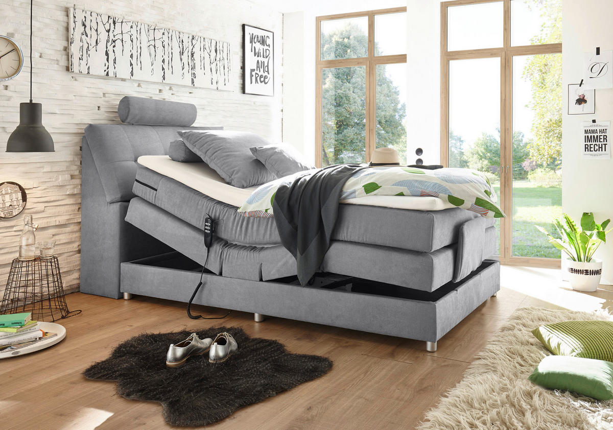 BOXSPRINGBETT 120/200 cm  in Hellgrau  - Silberfarben/Hellgrau, Modern, Holzwerkstoff/Kunststoff (120/200cm) - MID.YOU