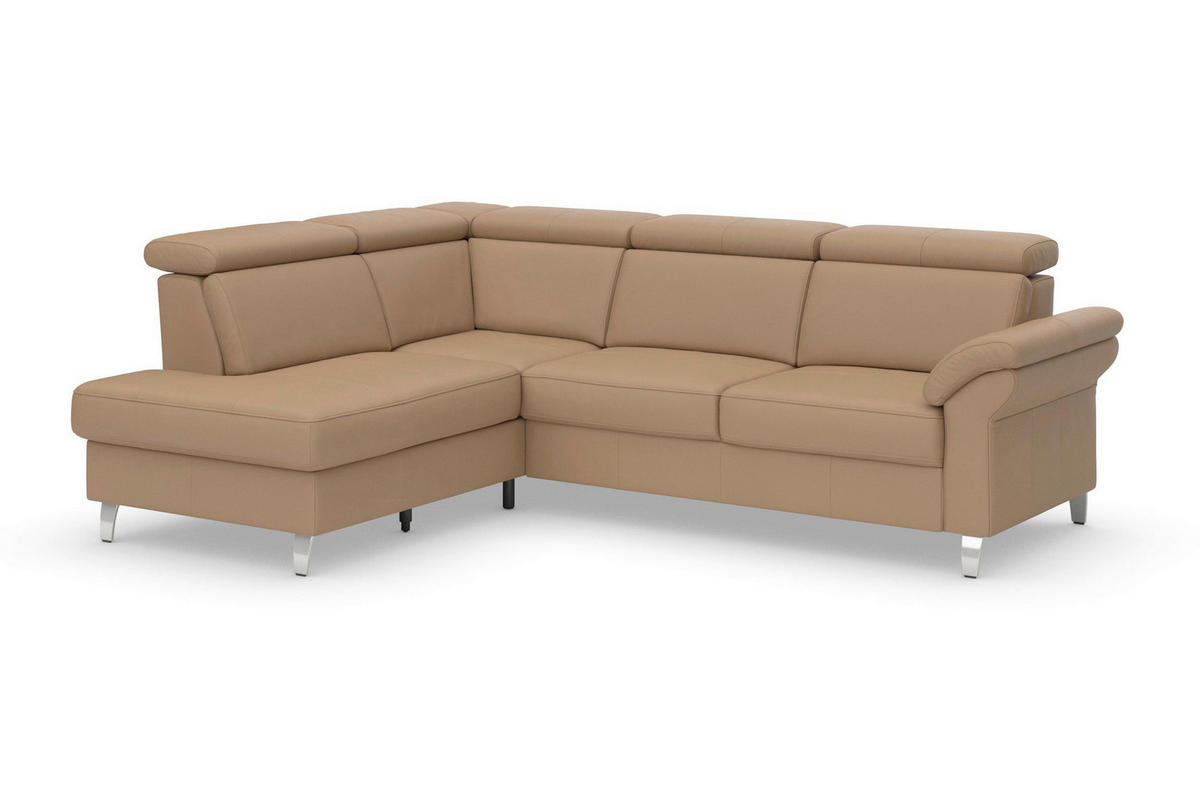 ECKSOFA 194/245 cm ARNGAST E in Echtleder Cappuccino Kopfteilverstellung  194/245 cm  - Chromfarben/Cappuccino, Basics, Leder/Textil (194/245cm) - Sit & More
