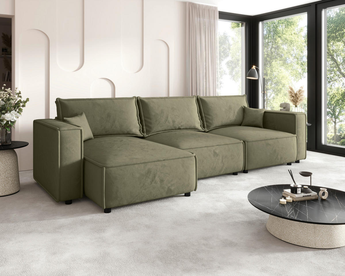 ECKSOFA Olivgrün Webstoff Zierkissen, Rückenkissen, Rücken echt  - Schwarz/Olivgrün, MODERN, Kunststoff/Textil (153/350cm) - Xora