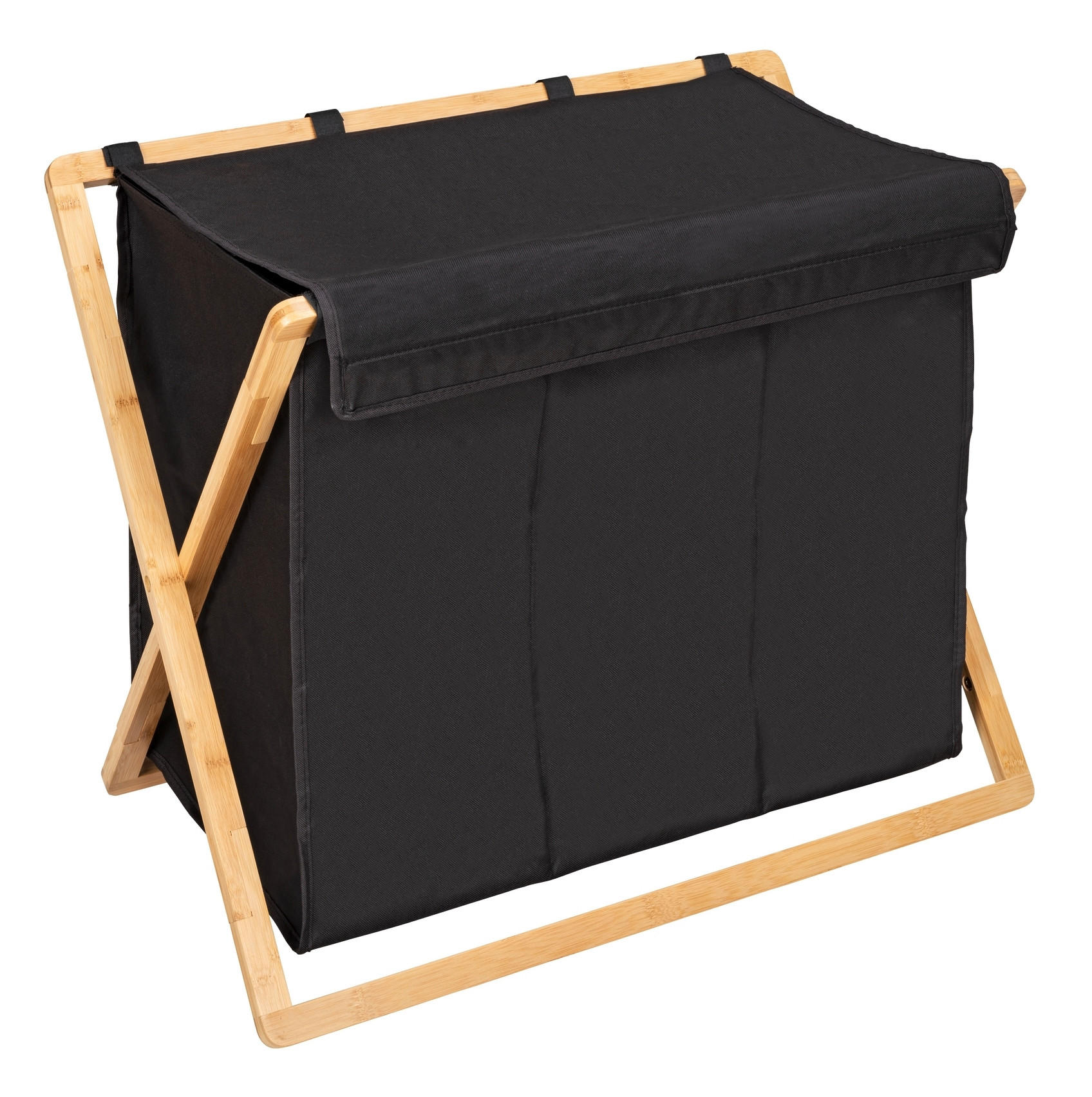 WÄSCHEKORB - Schwarz/Naturfarben, KONVENTIONELL, Holz/Textil (69/56,5/33cm) - Wenko