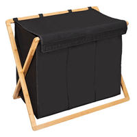 WÄSCHEKORB - Schwarz/Naturfarben, KONVENTIONELL, Holz/Textil (69/56,5/33cm) - Wenko