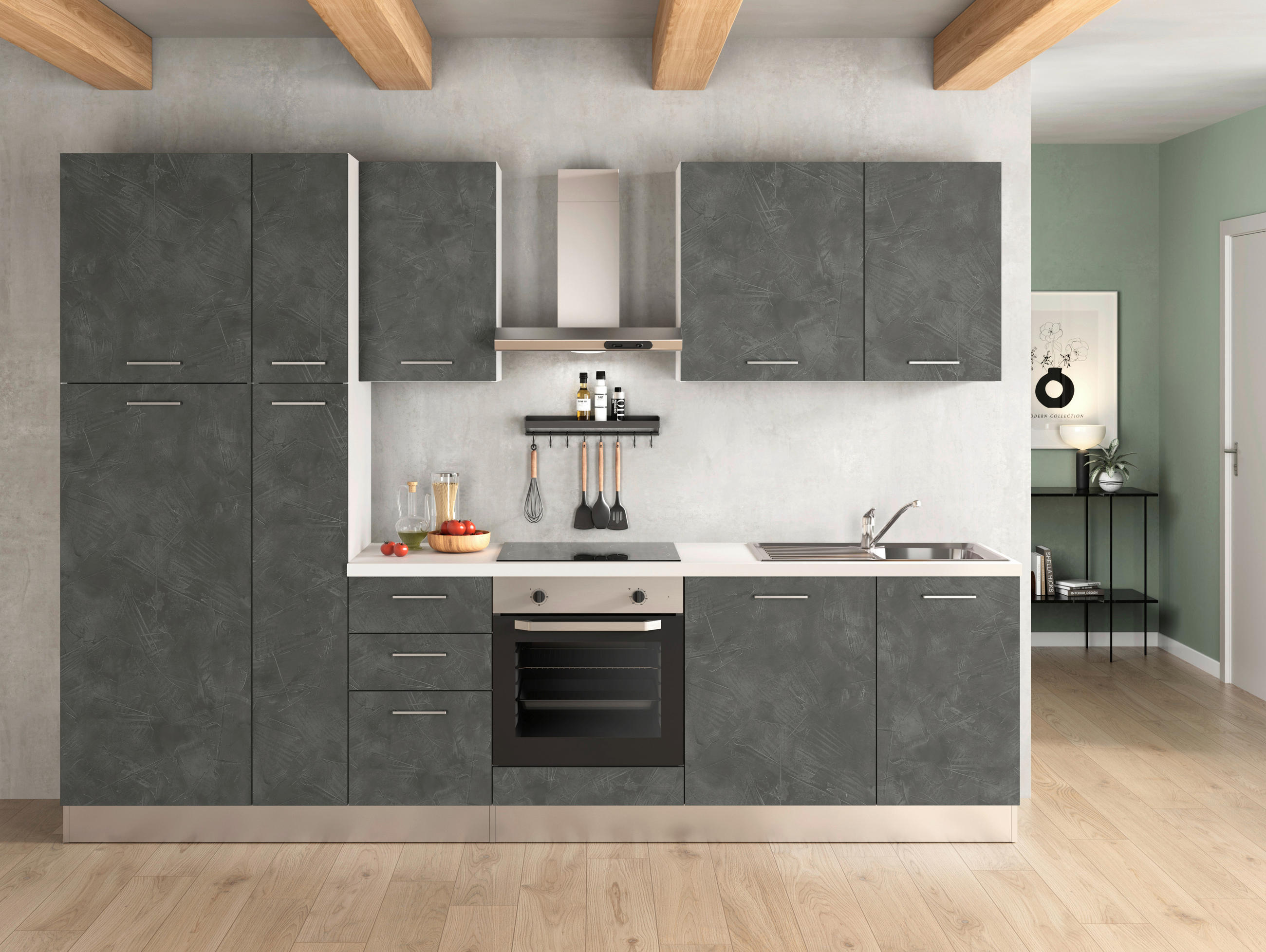 Küchenblock Afrodite Mit Geräte 300 cm Dunkelgrau