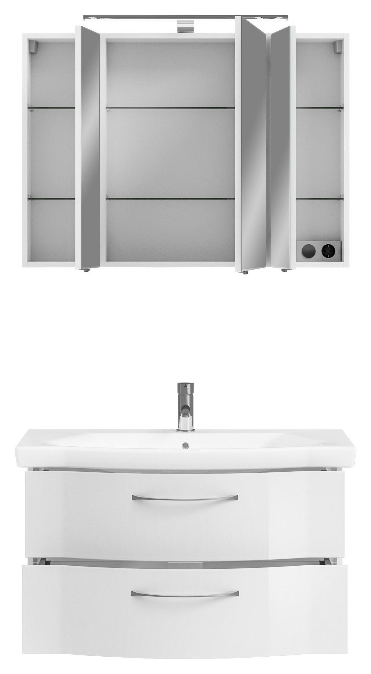 BADEZIMMER 3-teilig  in 98 cm  - Chromfarben/Weiß Hochglanz, KONVENTIONELL, Glas/Keramik (98cm) - Pelipal