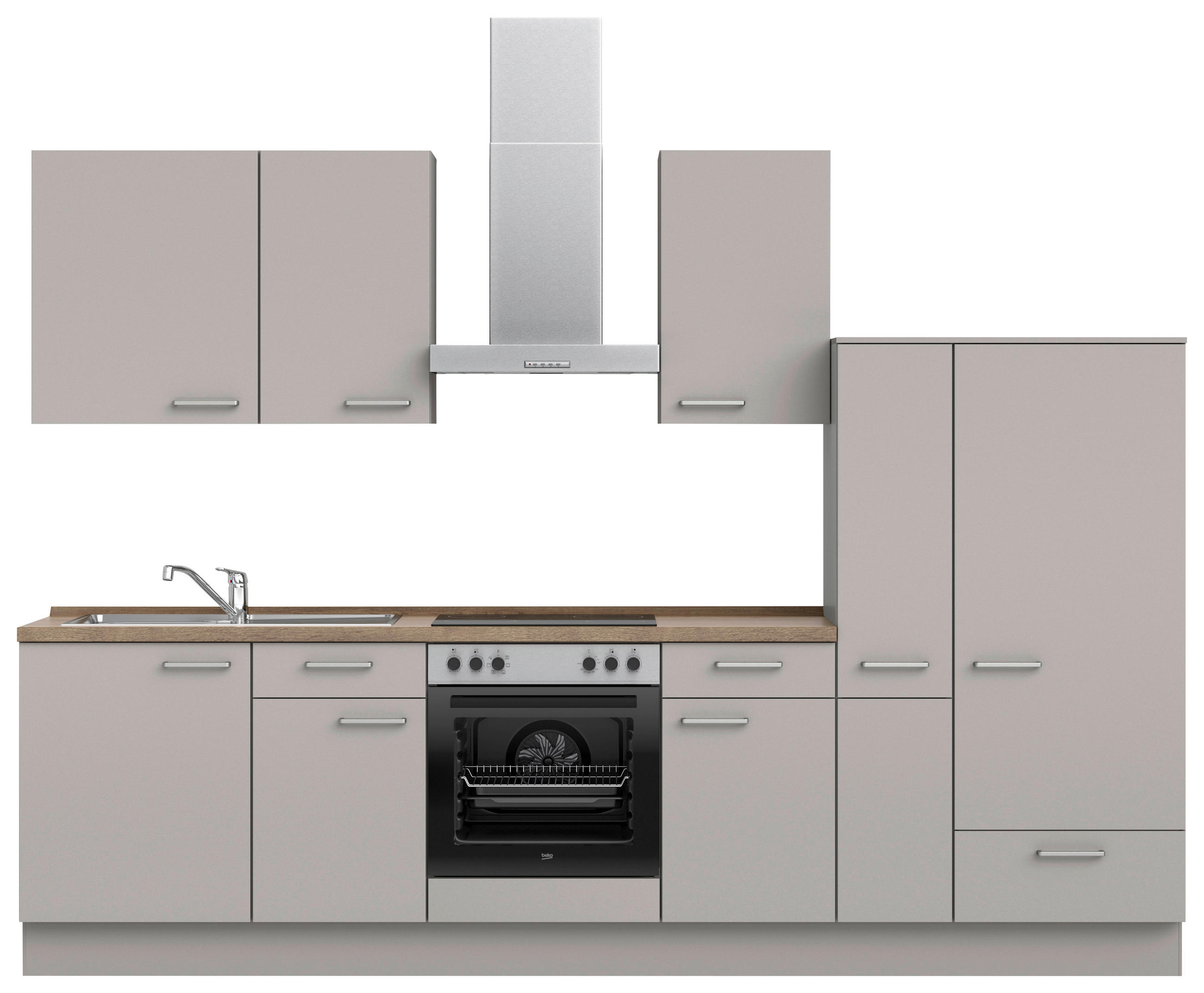 KÜCHENLEERBLOCK 300 cm   in Grau, Eiche dunkel  - Eiche dunkel/Edelstahlfarben, MODERN, Holzwerkstoff/Metall (300cm) - Nobilia