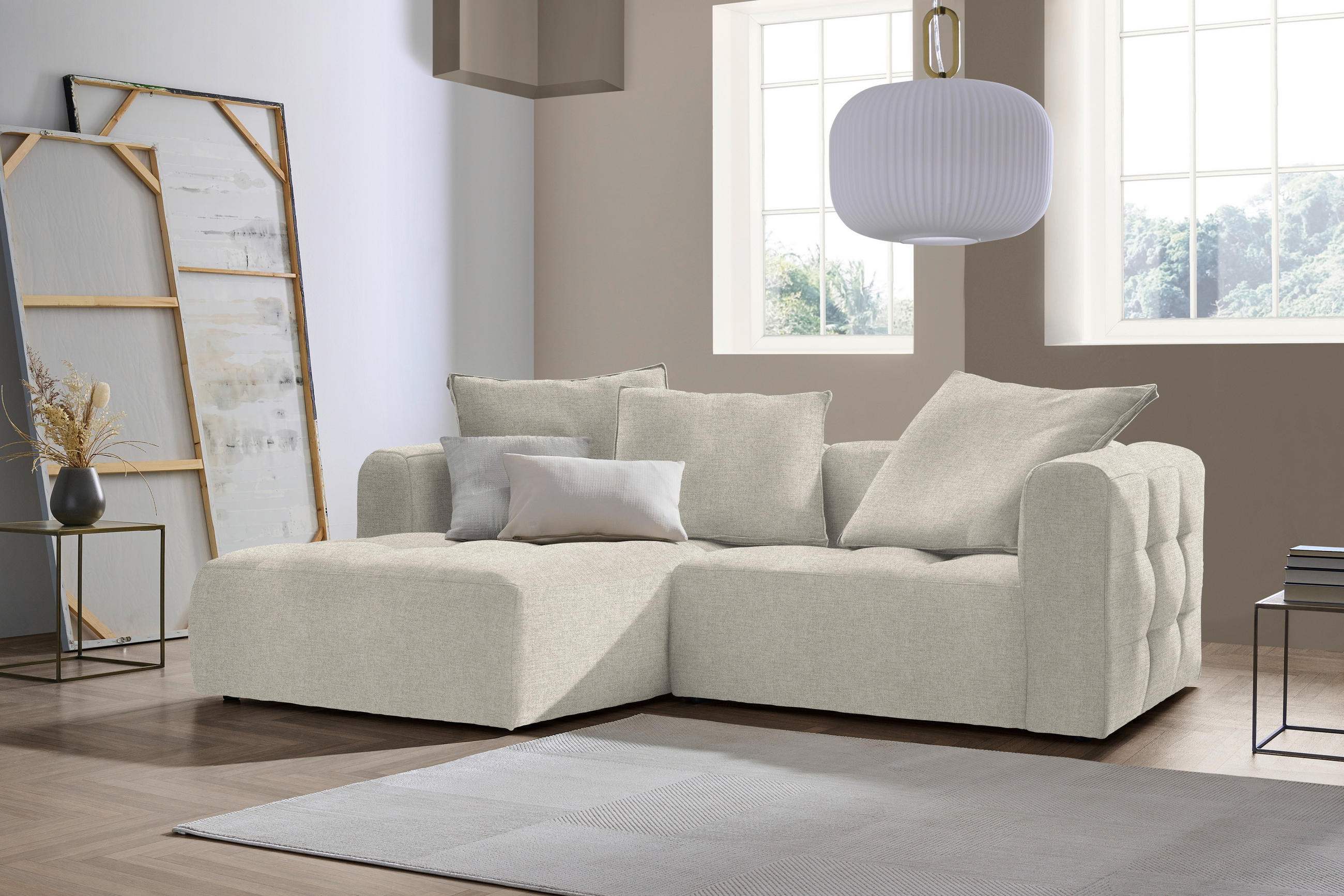 ECKSOFA in Flachgewebe Beige  - Beige/Schwarz, Modern, Kunststoff/Textil (173/240cm) - Stylife