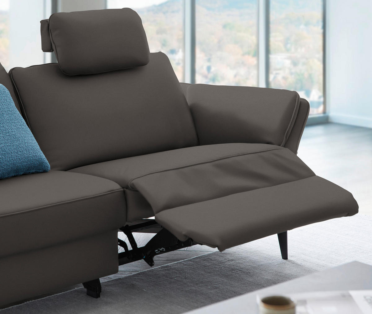 3-SITZER-SOFA in Leder Mokka  - Schwarz/Mokka, Design, Leder/Metall (190/84/99cm) - Dieter Knoll