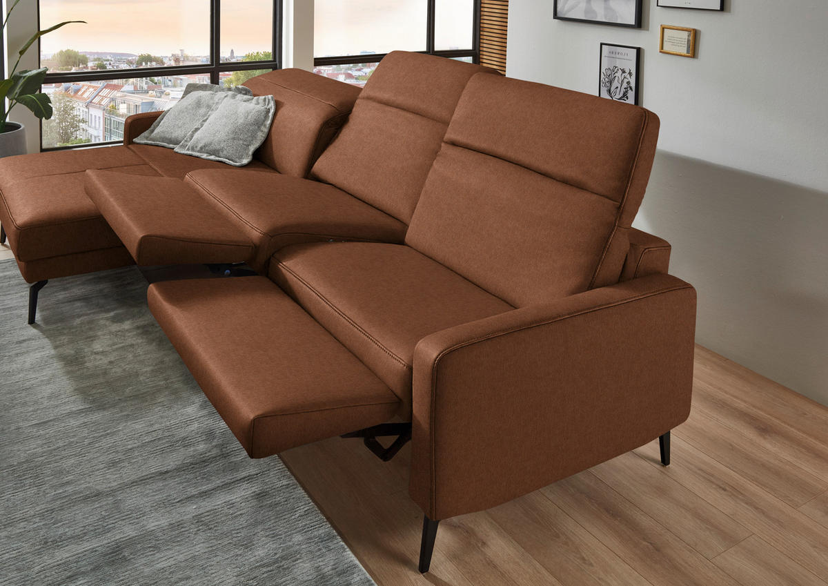 ECKSOFA  Echtleder Cognac  - Cognac/Schwarz, Design, Leder/Metall (179/323cm) - Dieter Knoll