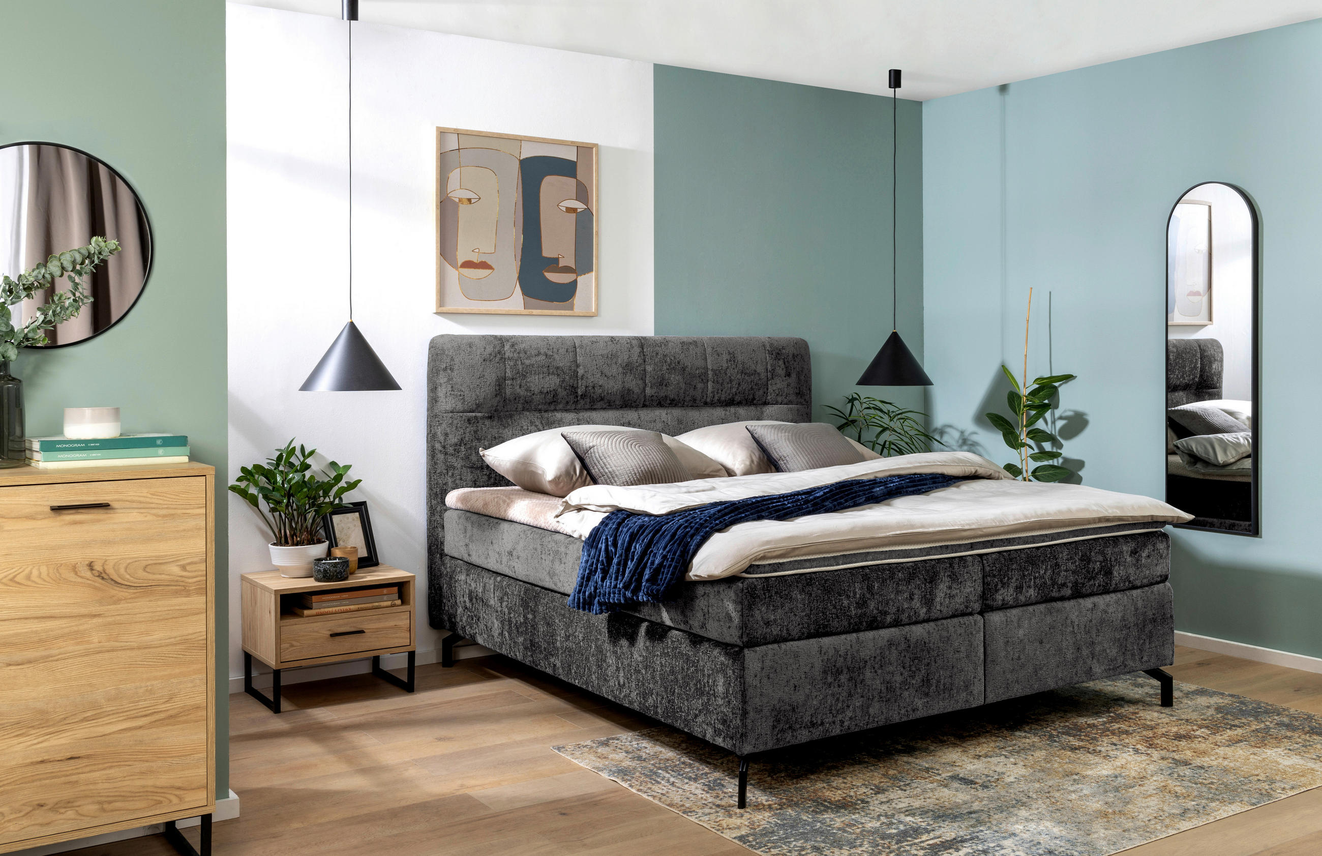 BOXSPRINGBETT 160/200 cm  in Anthrazit  - Anthrazit/Schwarz, Design, Textil/Metall (160/200cm) - Esposa