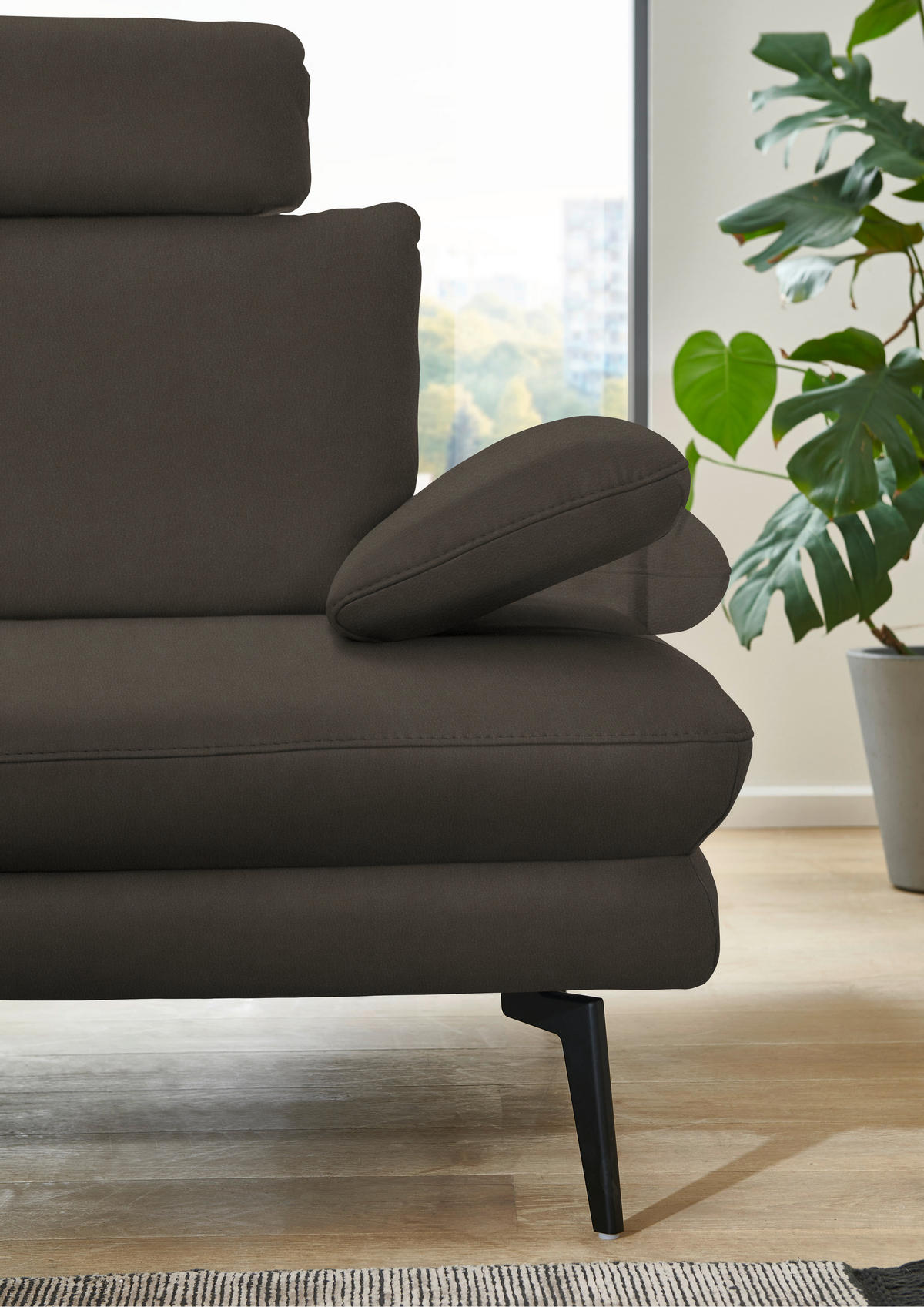 ECKSOFA in Echtleder Graubraun  - Graubraun/Schwarz, Design, Leder/Metall (180/310cm) - Dieter Knoll