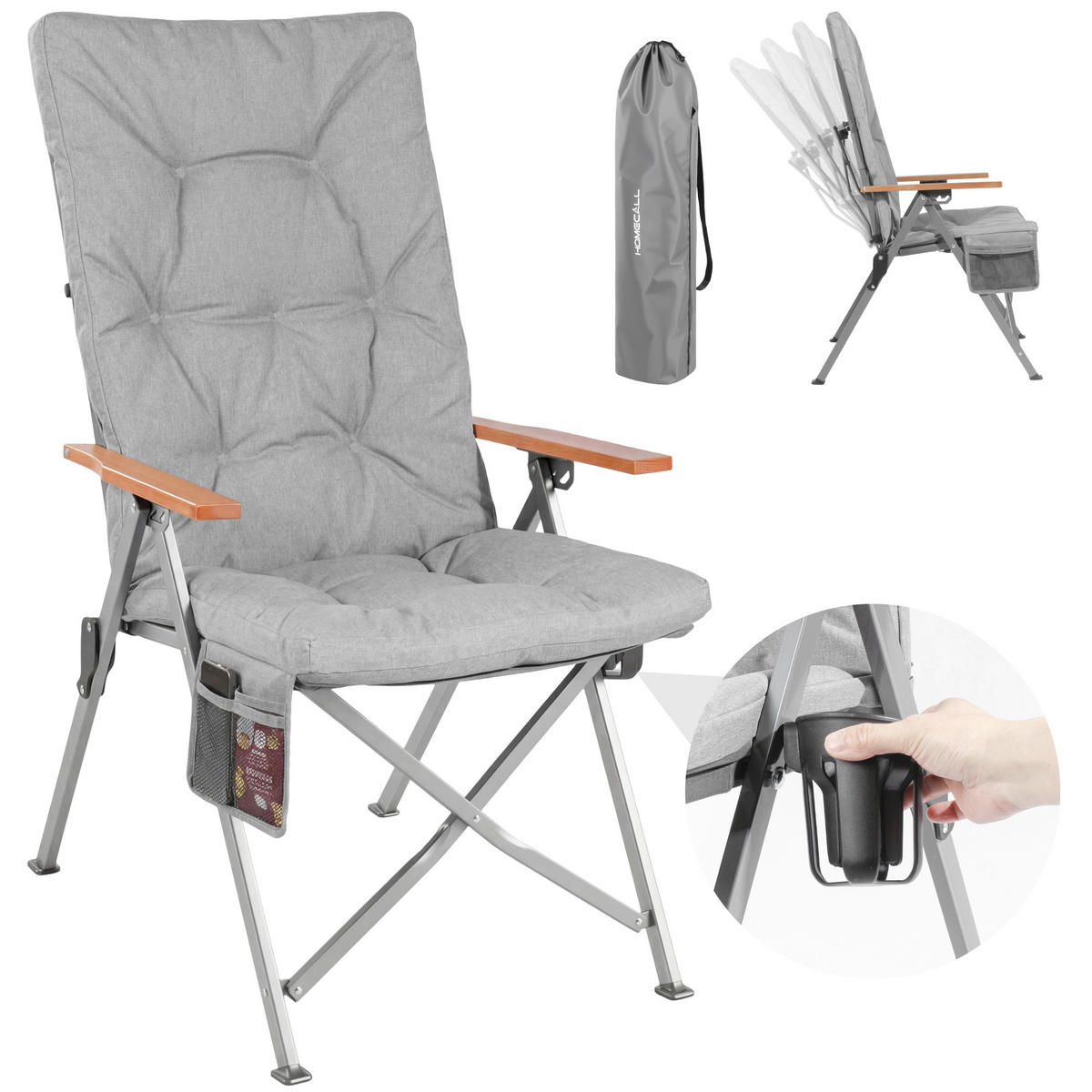 CAMPING-KLAPPSTUHL - Silberfarben/Hellgrau, Basics, Textil/Metall (56/109/71cm) - Modante