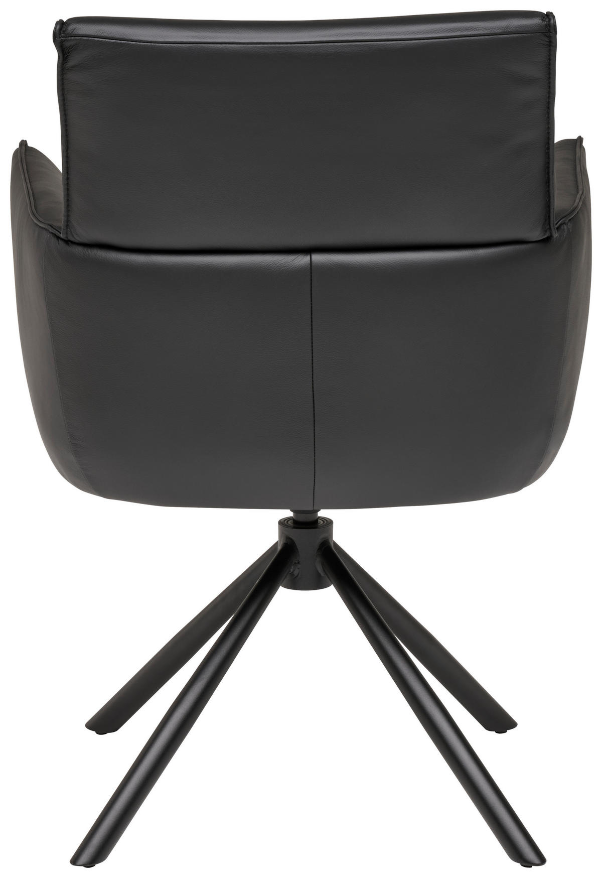 Armlehnstuhl Leder Schwarz  Sitzfläche 360° drehbar, automatische Rückholfunktion  Echtleder  Schwarz  - Schwarz, MODERN, Leder/Metall (64/90,5/64,5cm) - Livetastic