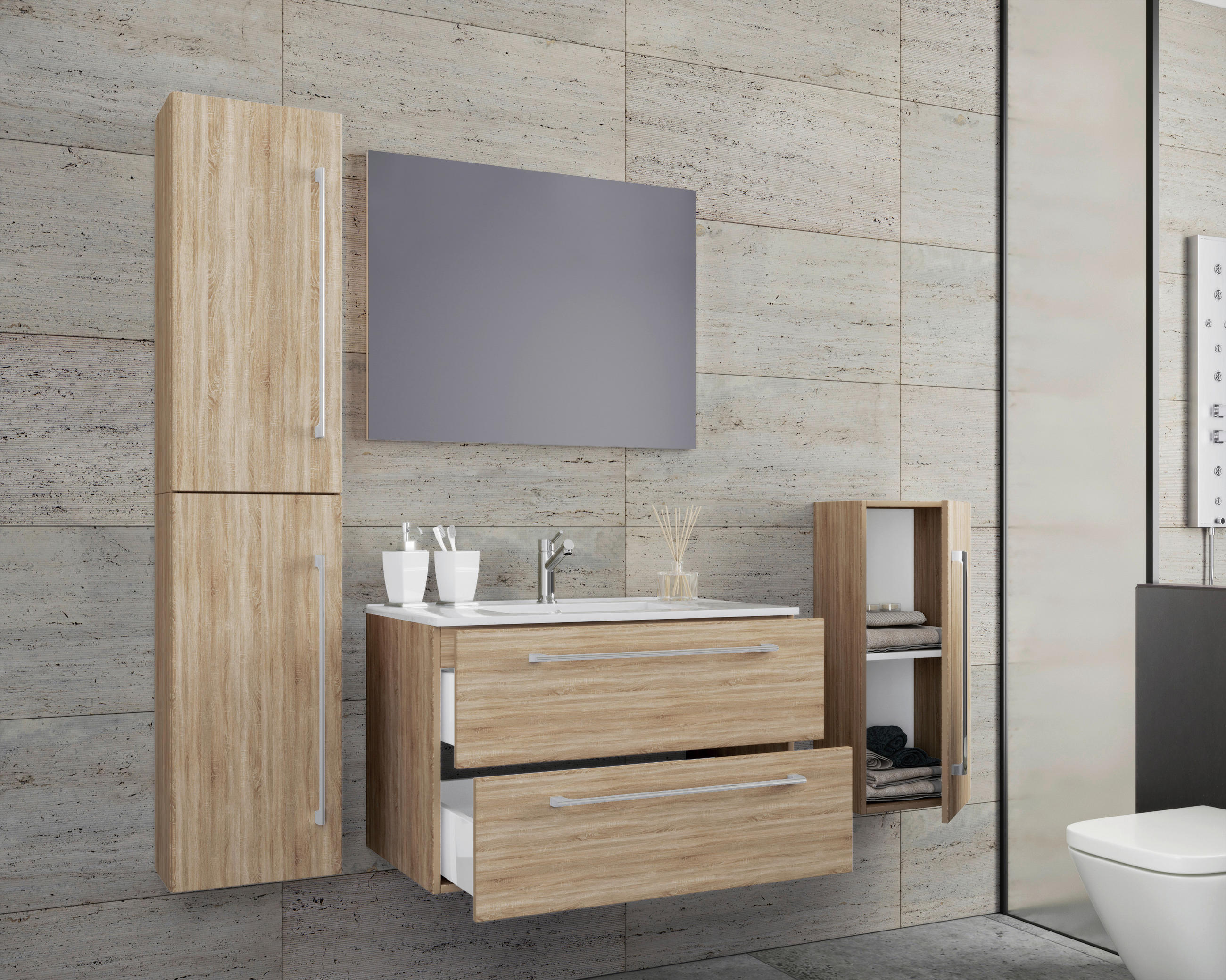 BADEZIMMER  in 147 cm  - Schwarz/Weiß, MODERN, Keramik/Holzwerkstoff (147cm) - MID.YOU