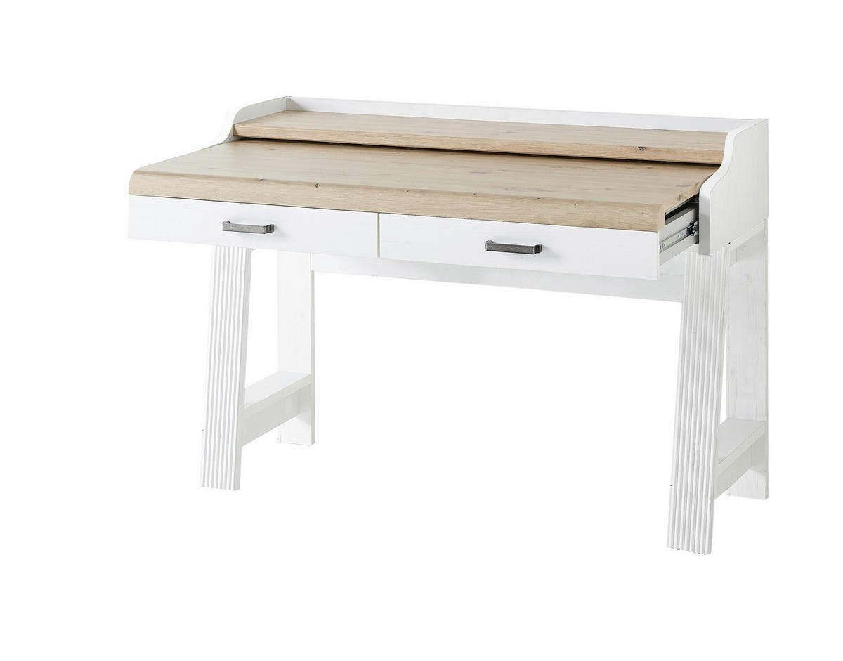 Birou Secretar in alb, stejar Artisan  - alb/stejar Artisan, Modern, metal/material pe bază de lemn (120/84/53cm)