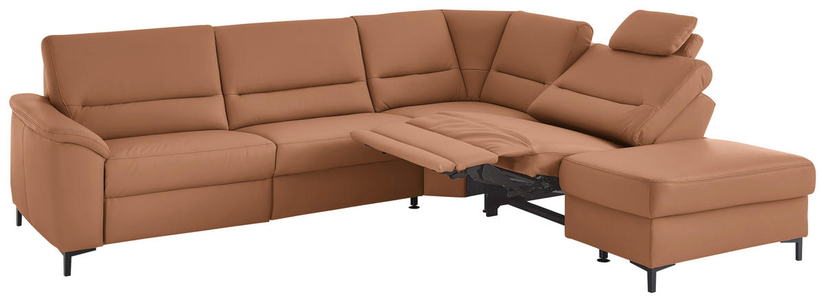 ECKSOFA  in Echtleder Cognac  290/249 cm  - Cognac/Schwarz, KONVENTIONELL, Leder/Metall (290/249cm) - Beldomo Premium