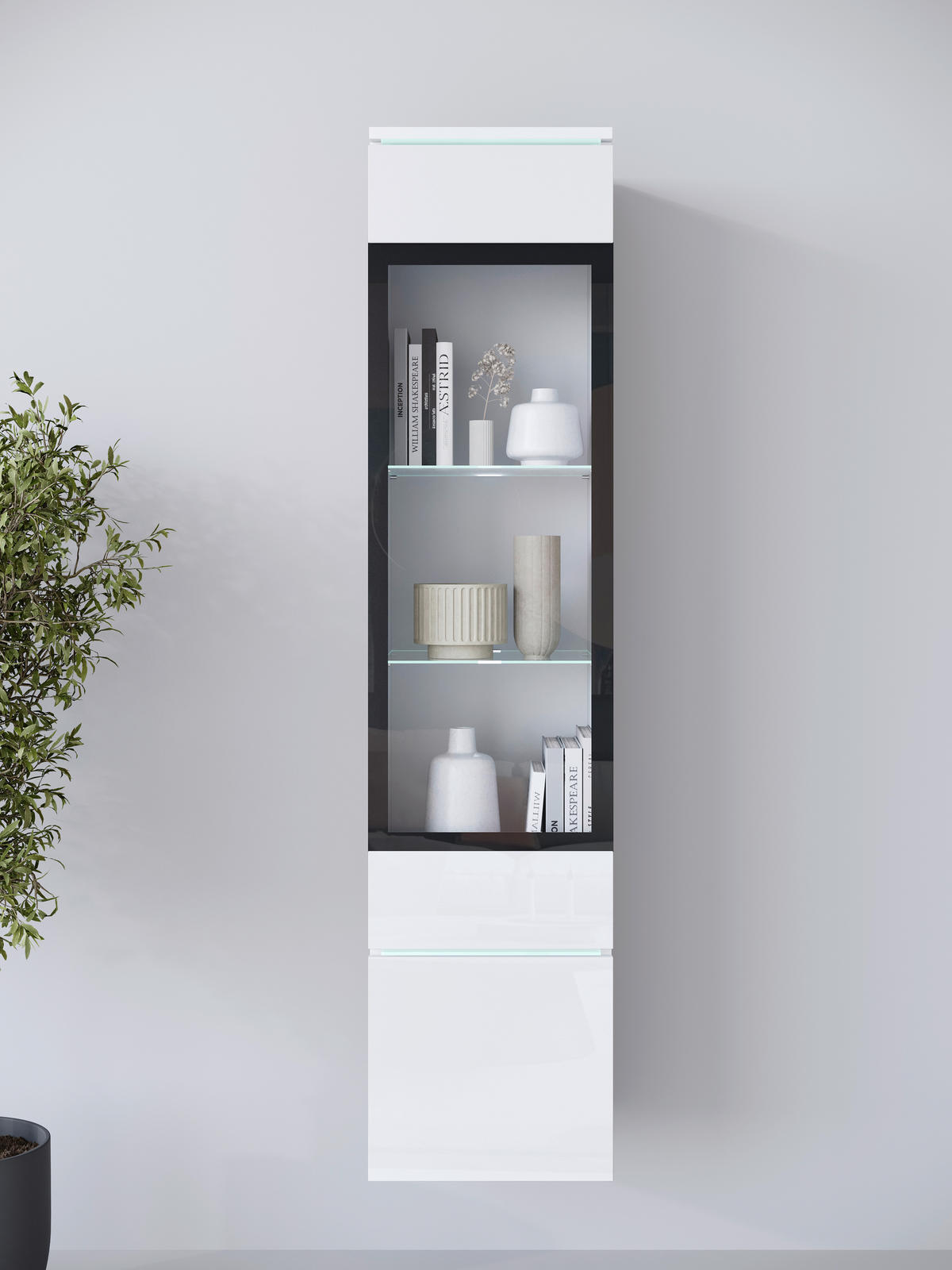 VITRINE  in Weiß, Weiß Hochglanz  - Weiß Hochglanz/Weiß, Design, Glas/Holzwerkstoff (30/130/33cm) - Livetastic