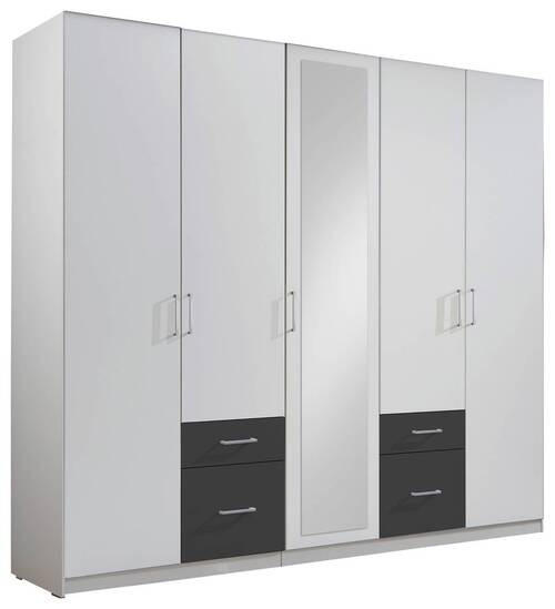 ŠATNÍ SKŘÍŇ SE ZRCADLEM, barvy grafitu, bílá, 225/210/58 cm - bílá/barvy stříbra, Design, kompozitní dřevo/plast (225/210/58cm) - MID.YOU