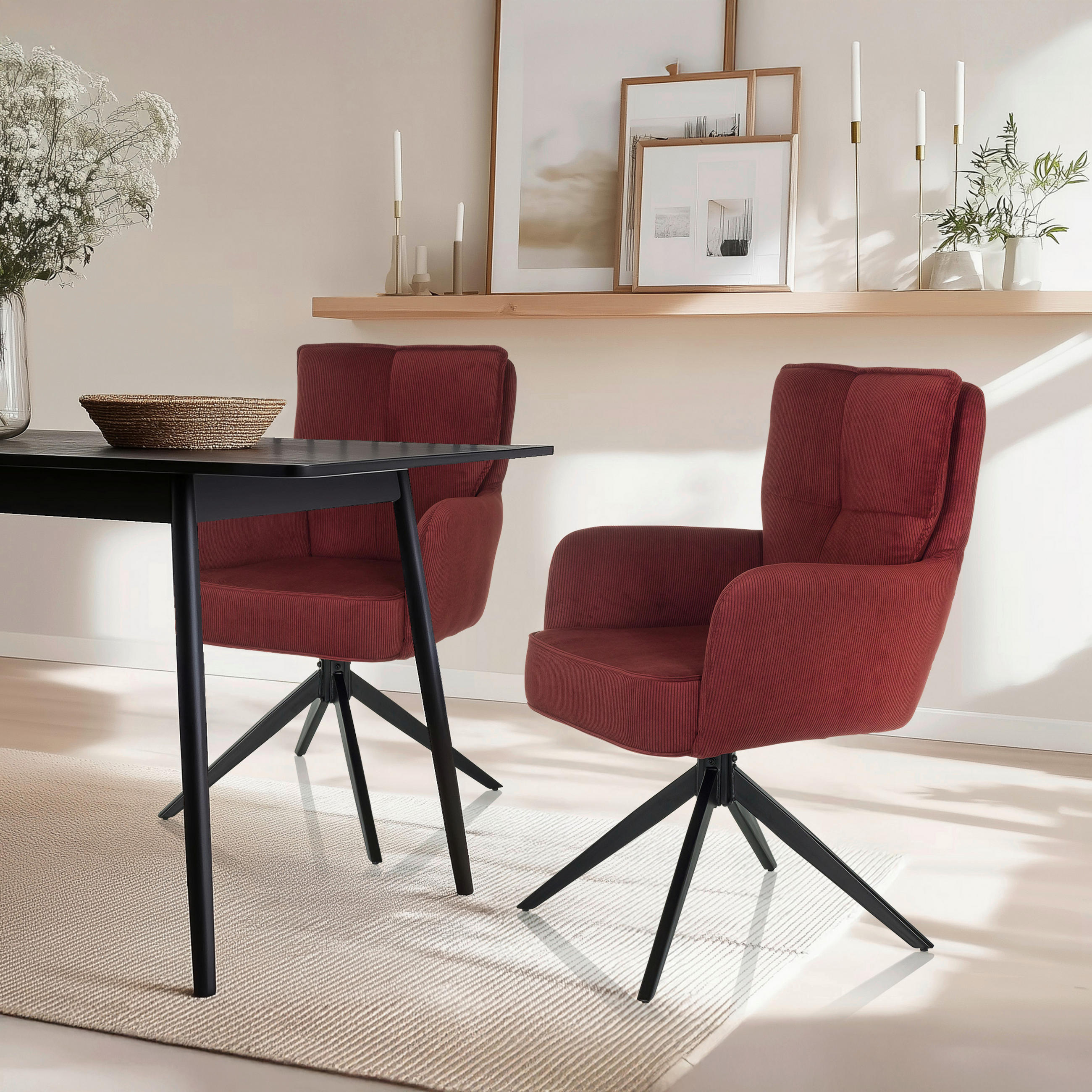 ARMLEHNSTUHL  in Cord  - Rot/Schwarz, MODERN, Textil/Metall (58/94/60cm) - MID.YOU