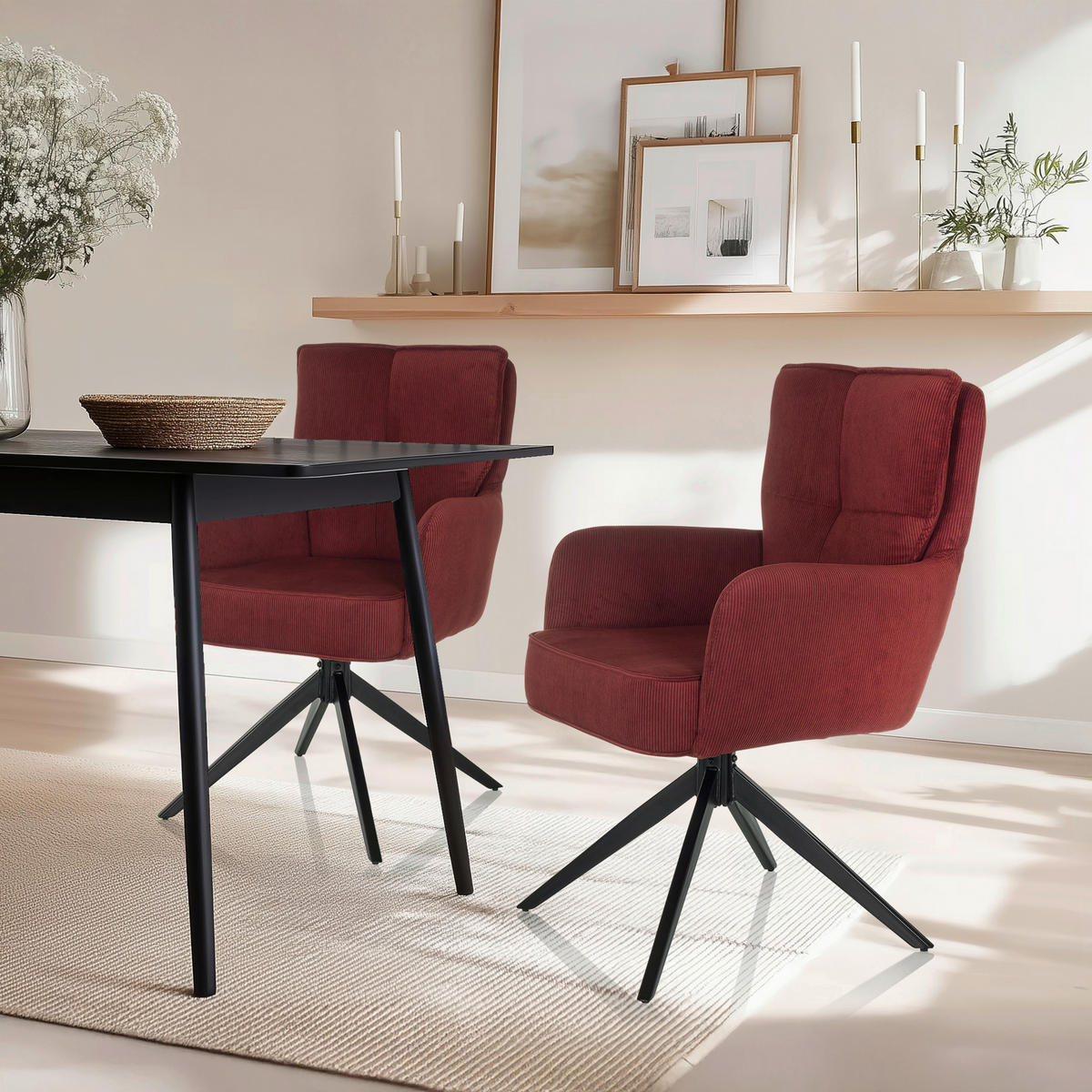 ARMLEHNSTUHL  in Cord  - Rot/Schwarz, MODERN, Textil/Metall (58/94/60cm) - MID.YOU