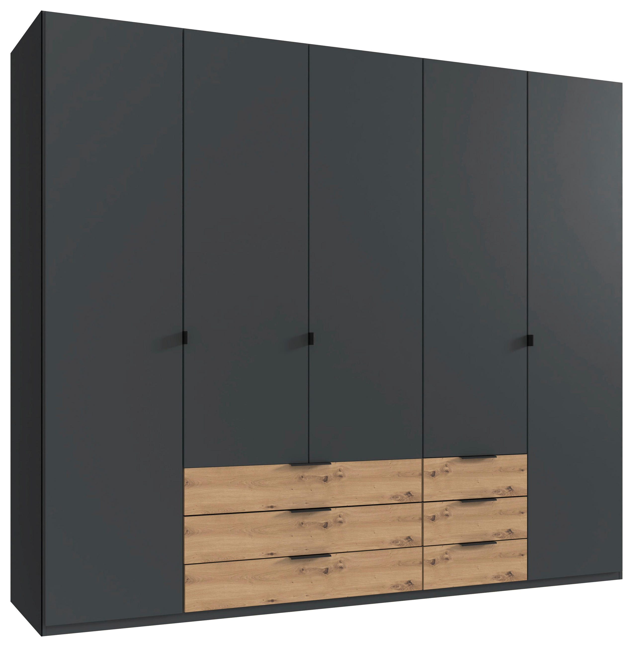 KLEIDERSCHRANK 225/208/58 cm,  in Graphitfarben, Eiche Artisan, 5-türig  - Schwarz/Graphitfarben, Design, Holzwerkstoff/Metall (225/208/58cm) - Boxxx