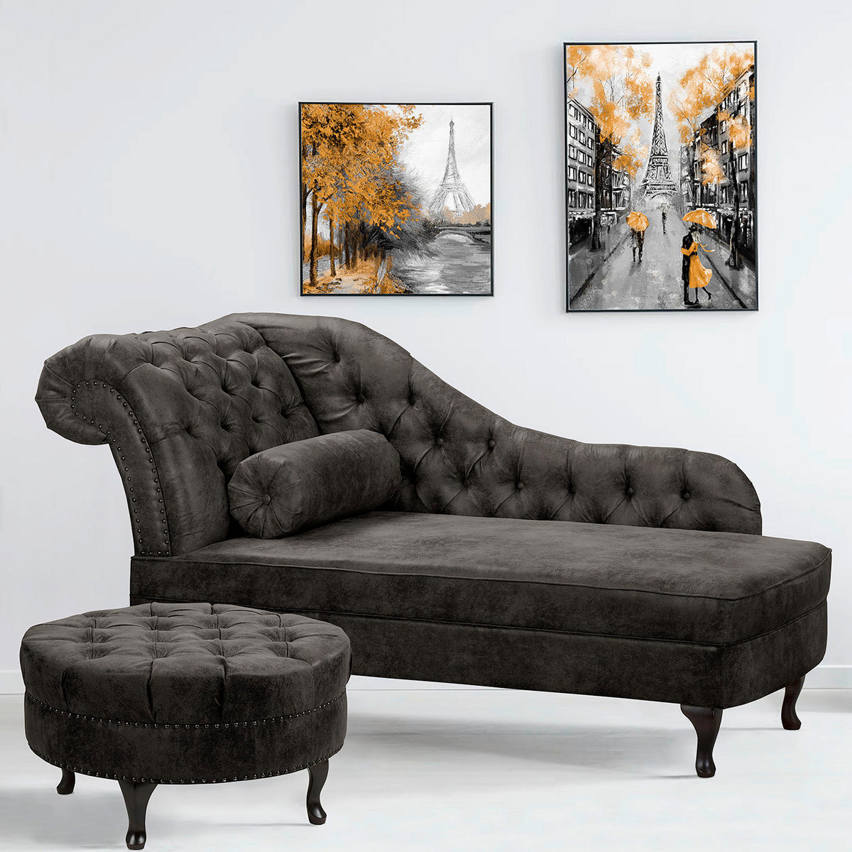 HOCKER Pako Lederlook Grau  - Braun/Grau, Design, Holz/Textil (80/45/80cm) - Livetastic