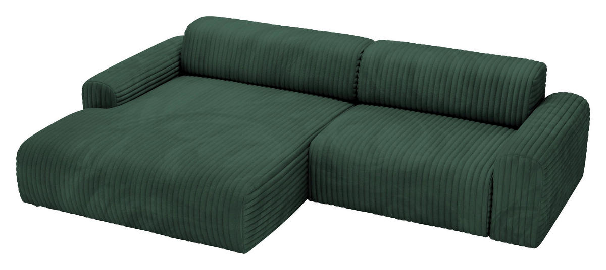 ECKSOFA in Cord Waldgrün  - Waldgrün/Schwarz, Design, Kunststoff/Textil (178/292cm) - Livetastic