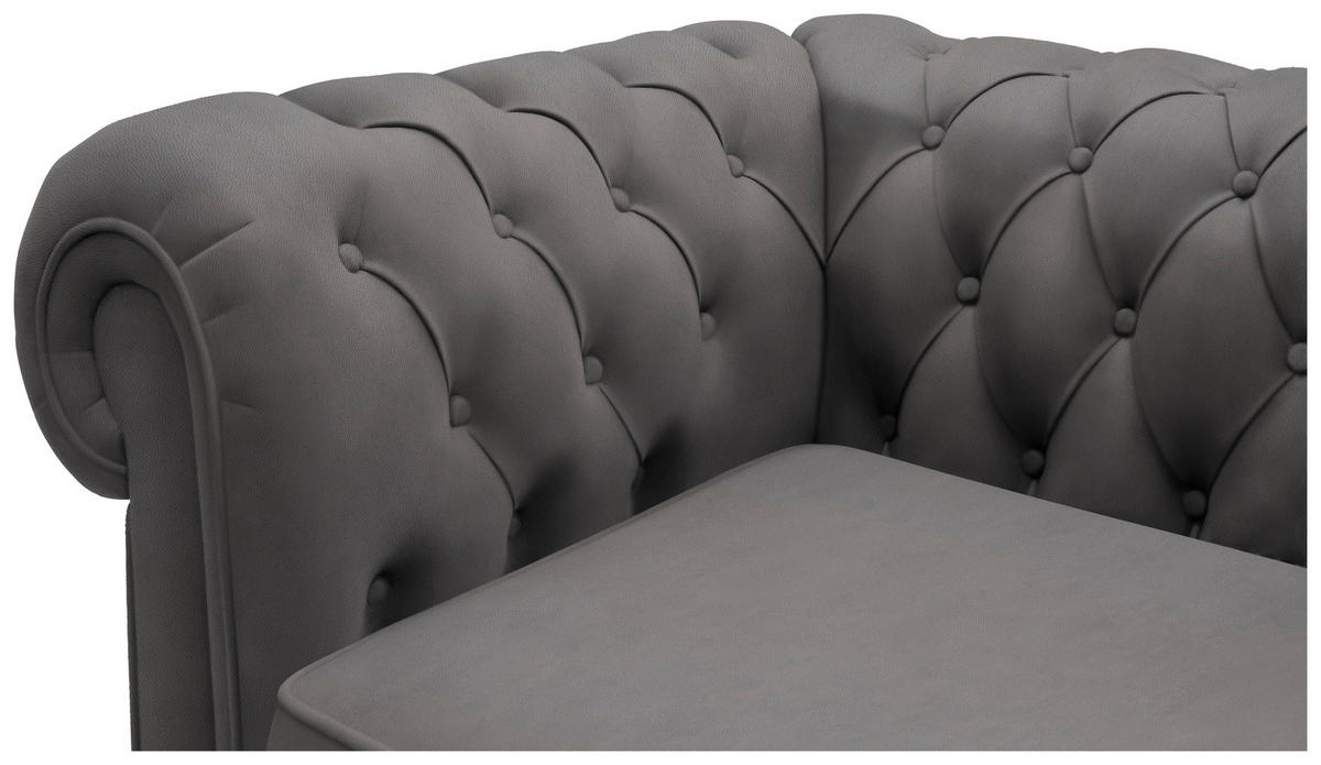 CHESTERFIELD-SOFA in Lederlook Grau  - Wengefarben/Grau, Lifestyle, Holz/Textil (206/76,5/96cm) - Landscape