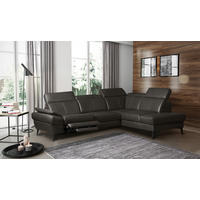 ECKSOFA Lederlook Echtleder Dunkelbraun  - Dunkelbraun/Schwarz, Design, Leder/Textil (264/211cm) - Livetastic